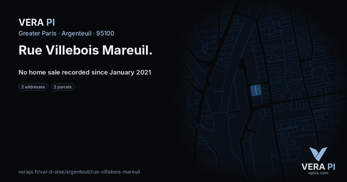 Rue Villebois Mareuil, Argenteuil at night – every parcel coloured by the prices around it, the street's own parcels lit