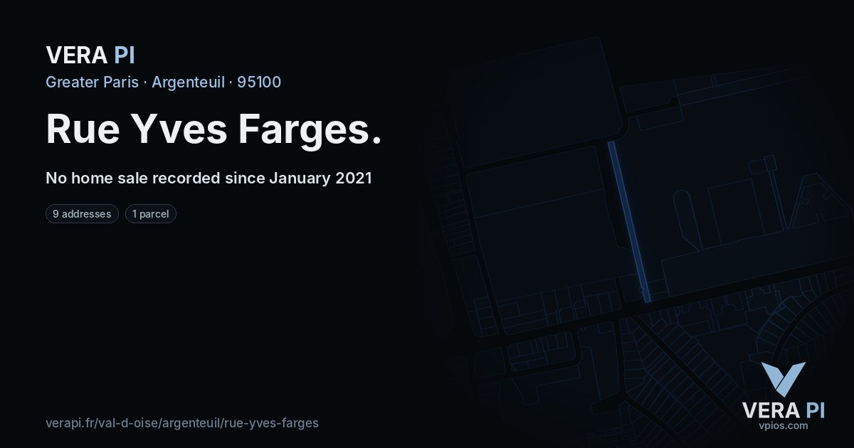 Rue Yves Farges, Argenteuil at night – every parcel coloured by the prices around it, the street's own parcels lit