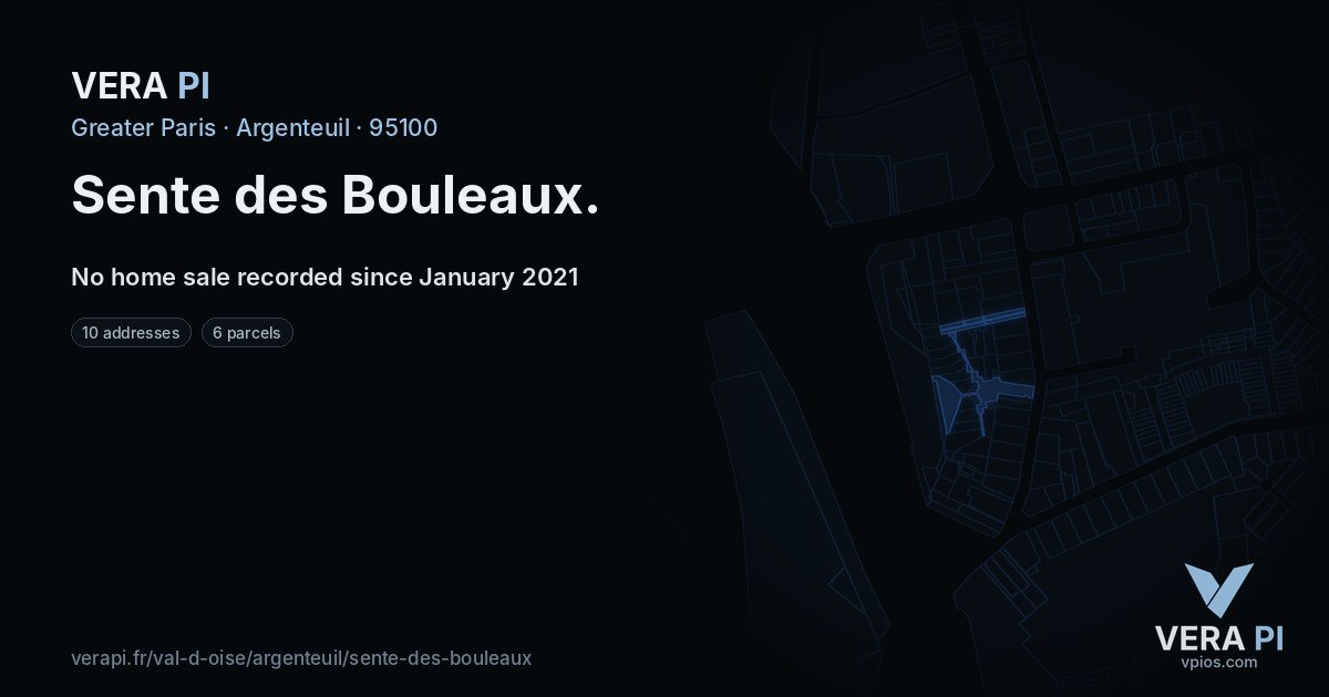 Sente des Bouleaux, Argenteuil at night – every parcel coloured by the prices around it, the street's own parcels lit