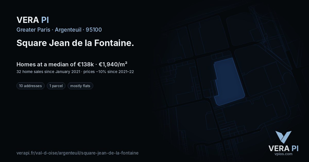 Square Jean de la Fontaine, Argenteuil at night – every parcel coloured by the prices around it, the street's own parcels lit