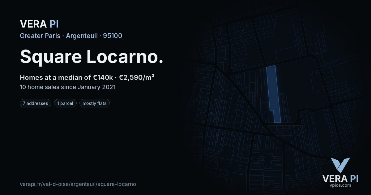 Square Locarno, Argenteuil at night – every parcel coloured by the prices around it, the street's own parcels lit