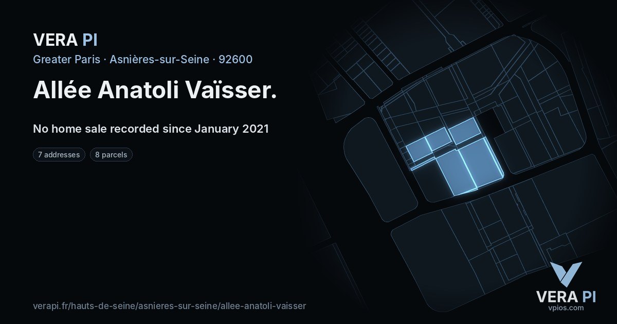Allée Anatoli Vaïsser, Asnières-sur-Seine at night – every parcel coloured by the prices around it, the street's own parcels lit