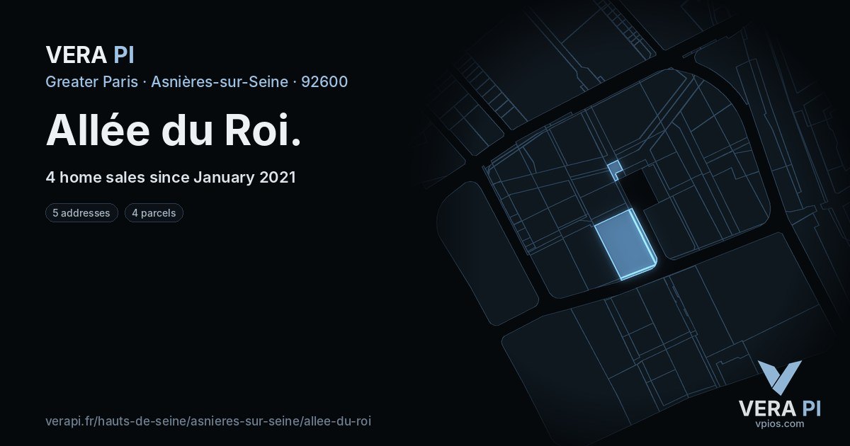 Allée du Roi, Asnières-sur-Seine at night – every parcel coloured by the prices around it, the street's own parcels lit