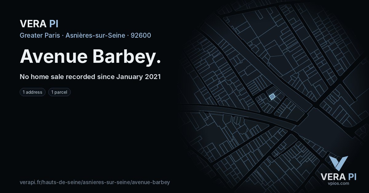 Avenue Barbey, Asnières-sur-Seine at night – every parcel coloured by the prices around it, the street's own parcels lit