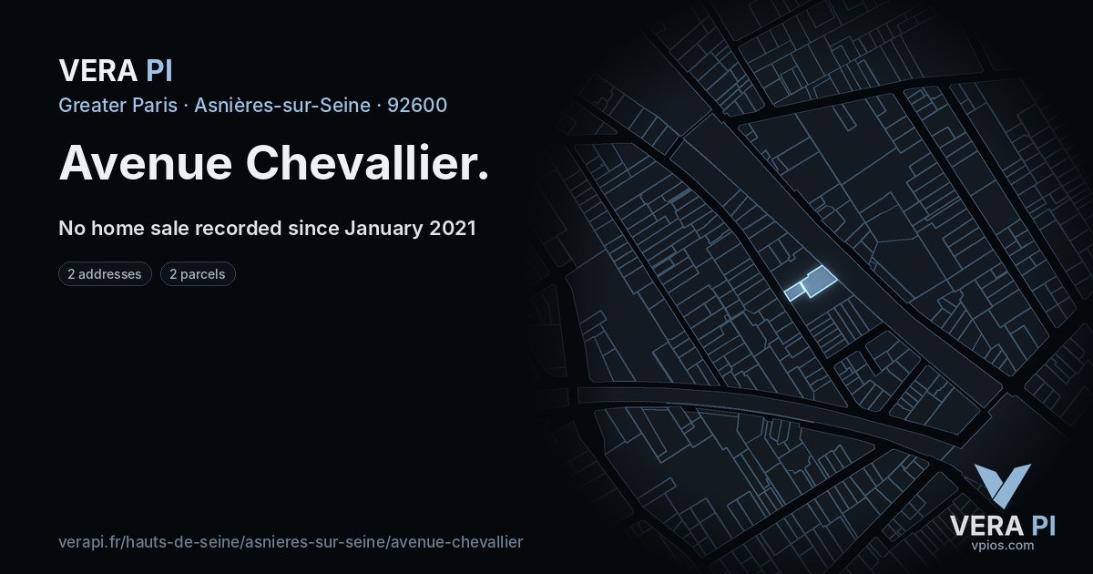 Avenue Chevallier, Asnières-sur-Seine at night – every parcel coloured by the prices around it, the street's own parcels lit