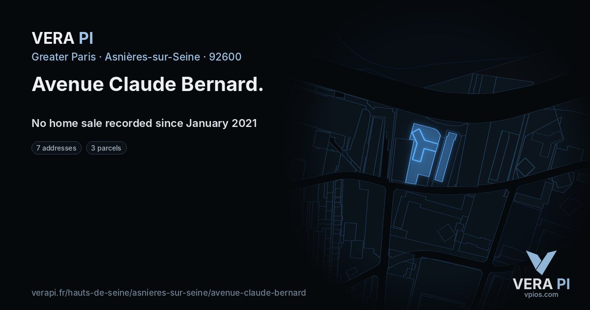 Avenue Claude Bernard, Asnières-sur-Seine at night – every parcel coloured by the prices around it, the street's own parcels lit