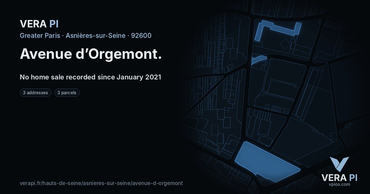 Avenue d’Orgemont, Asnières-sur-Seine at night – every parcel coloured by the prices around it, the street's own parcels lit