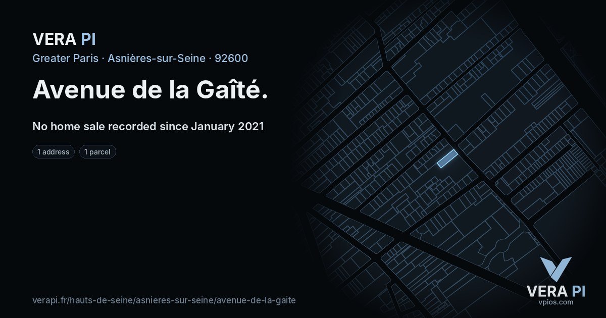 Avenue de la Gaîté, Asnières-sur-Seine at night – every parcel coloured by the prices around it, the street's own parcels lit
