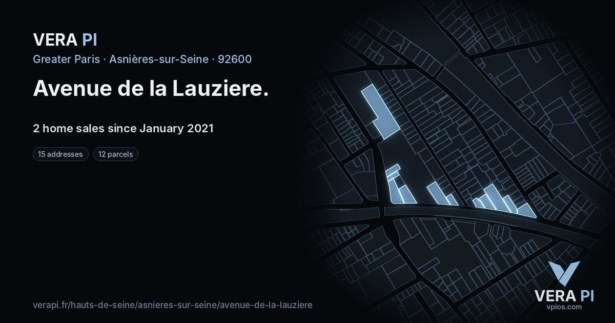 Avenue de la Lauziere, Asnières-sur-Seine at night – every parcel coloured by the prices around it, the street's own parcels lit