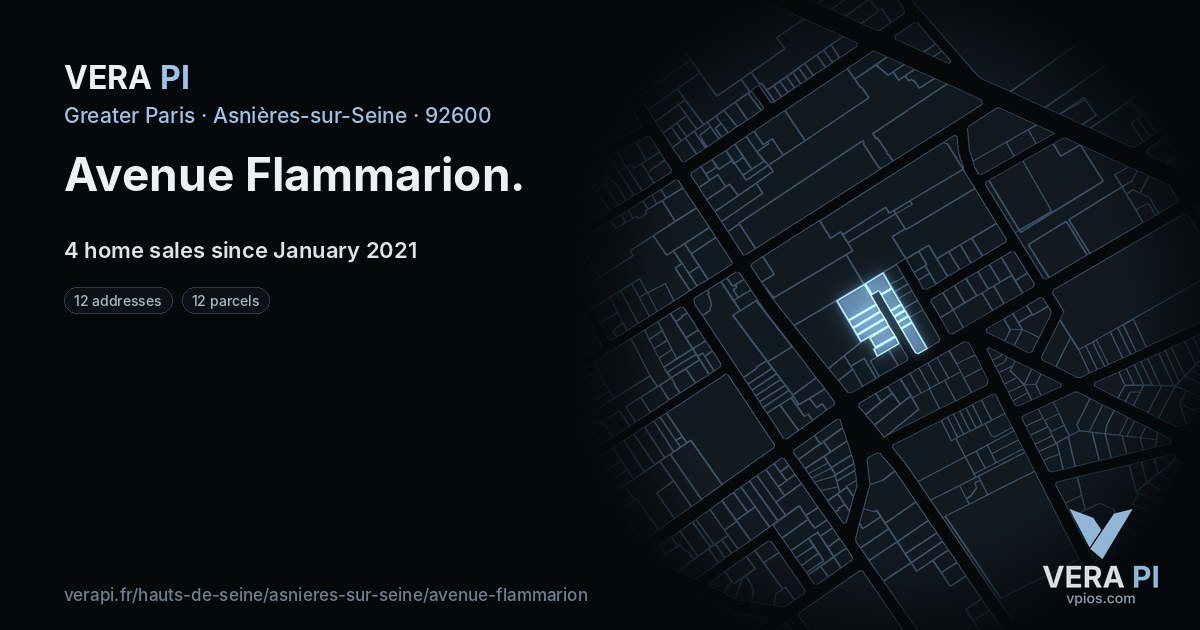 Avenue Flammarion, Asnières-sur-Seine at night – every parcel coloured by the prices around it, the street's own parcels lit