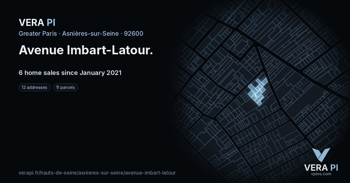 Avenue Imbart-Latour, Asnières-sur-Seine at night – every parcel coloured by the prices around it, the street's own parcels lit