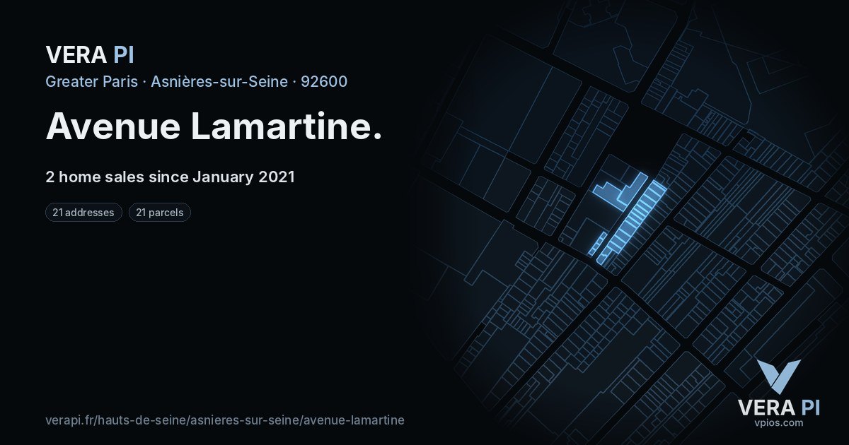 Avenue Lamartine, Asnières-sur-Seine at night – every parcel coloured by the prices around it, the street's own parcels lit