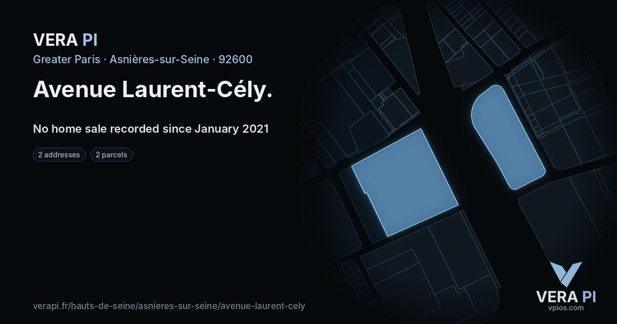 Avenue Laurent-Cély, Asnières-sur-Seine at night – every parcel coloured by the prices around it, the street's own parcels lit