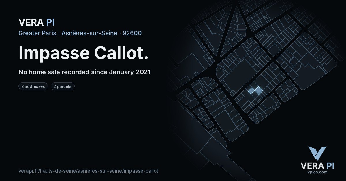 Impasse Callot, Asnières-sur-Seine at night – every parcel coloured by the prices around it, the street's own parcels lit