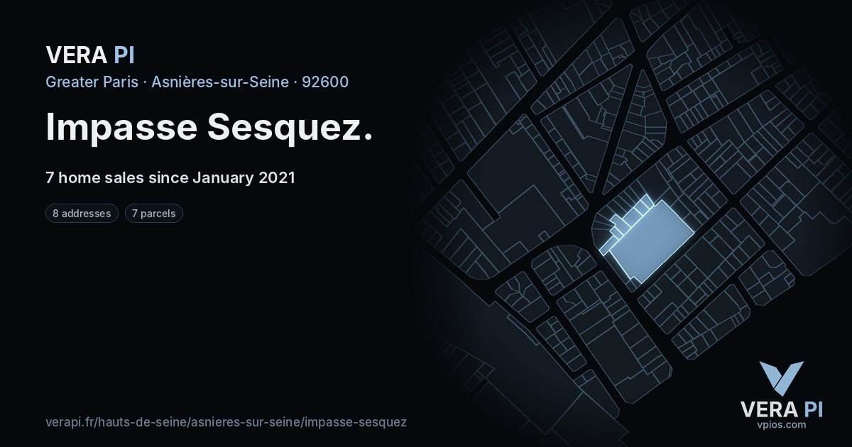 Impasse Sesquez, Asnières-sur-Seine at night – every parcel coloured by the prices around it, the street's own parcels lit