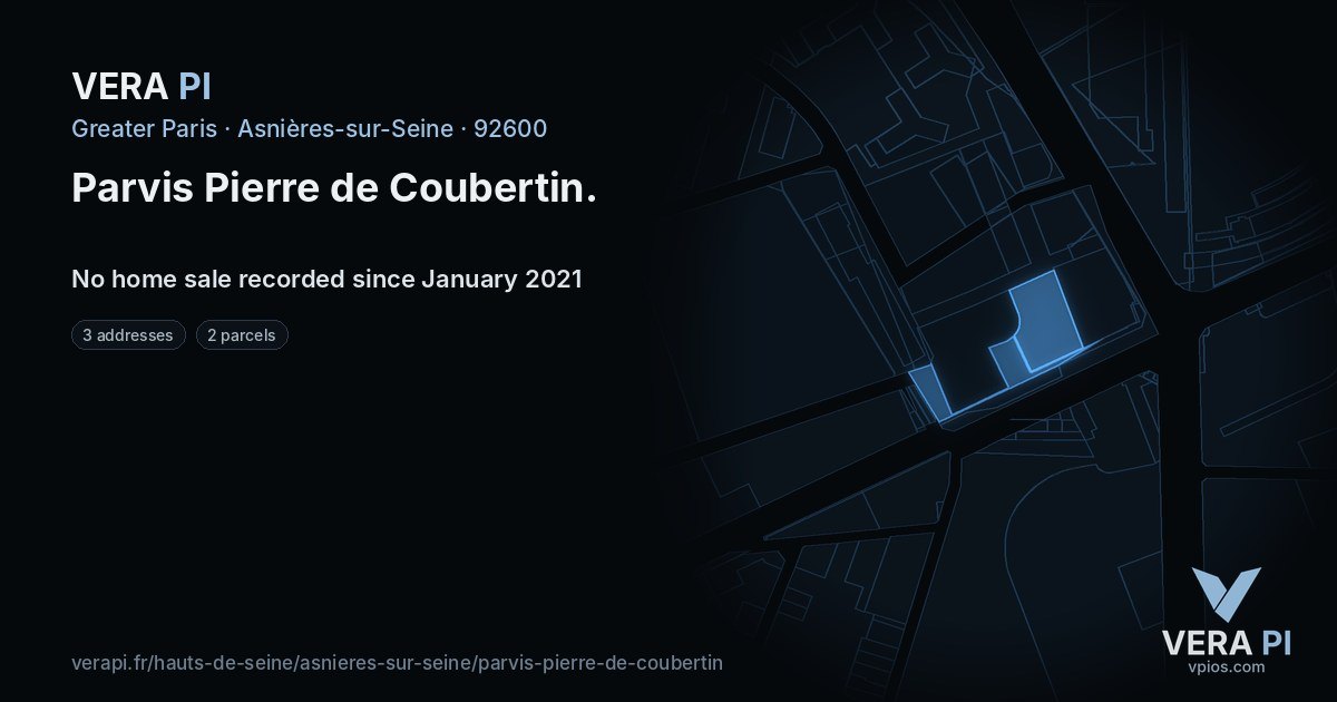 Parvis Pierre de Coubertin, Asnières-sur-Seine at night – every parcel coloured by the prices around it, the street's own parcels lit