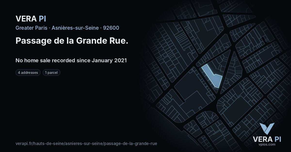Passage de la Grande Rue, Asnières-sur-Seine at night – every parcel coloured by the prices around it, the street's own parcels lit