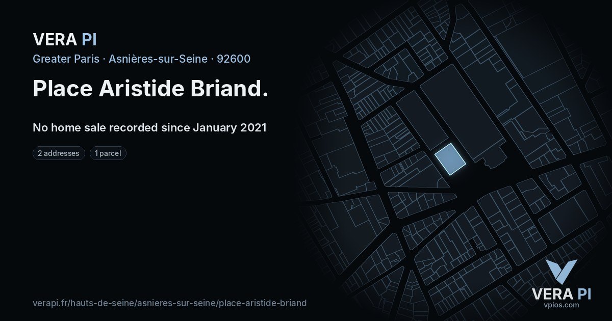 Place Aristide Briand, Asnières-sur-Seine at night – every parcel coloured by the prices around it, the street's own parcels lit