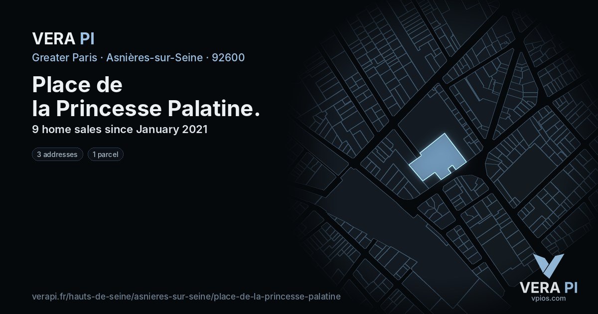 Place de la Princesse Palatine, Asnières-sur-Seine at night – every parcel coloured by the prices around it, the street's own parcels lit