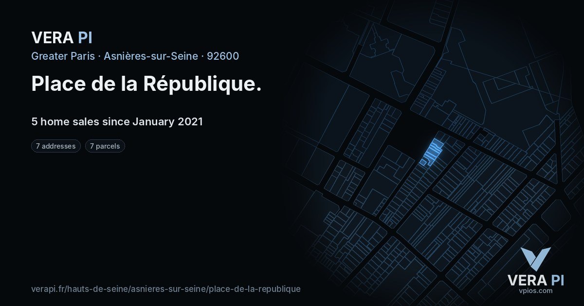 Place de la République, Asnières-sur-Seine at night – every parcel coloured by the prices around it, the street's own parcels lit