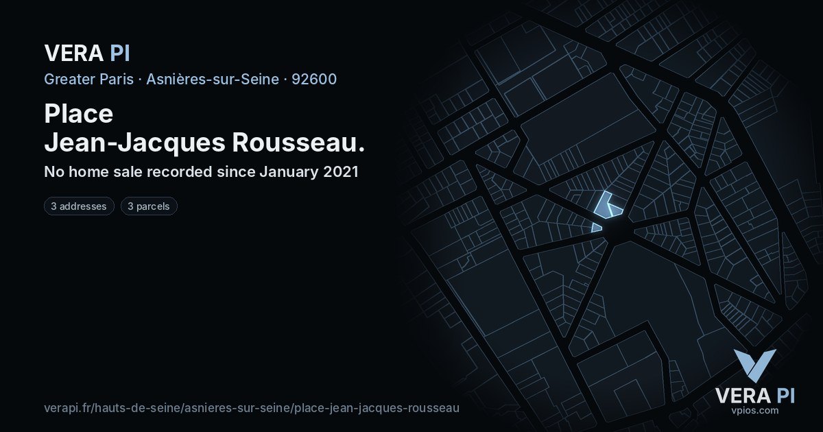 Place Jean-Jacques Rousseau, Asnières-sur-Seine at night – every parcel coloured by the prices around it, the street's own parcels lit
