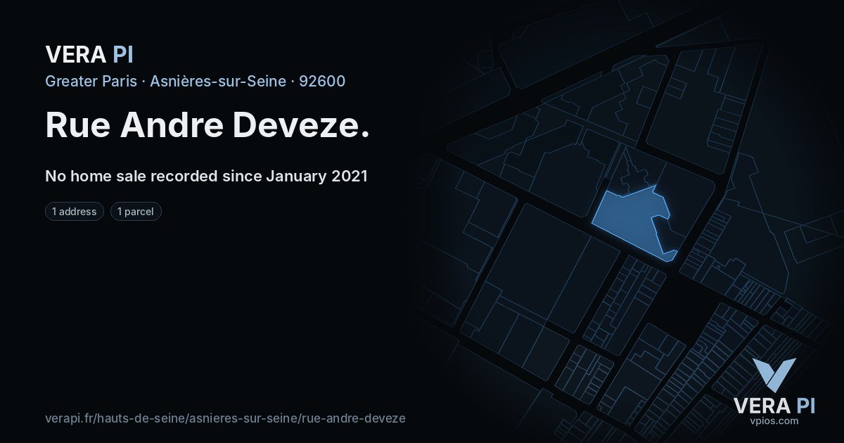 Rue Andre Deveze, Asnières-sur-Seine at night – every parcel coloured by the prices around it, the street's own parcels lit