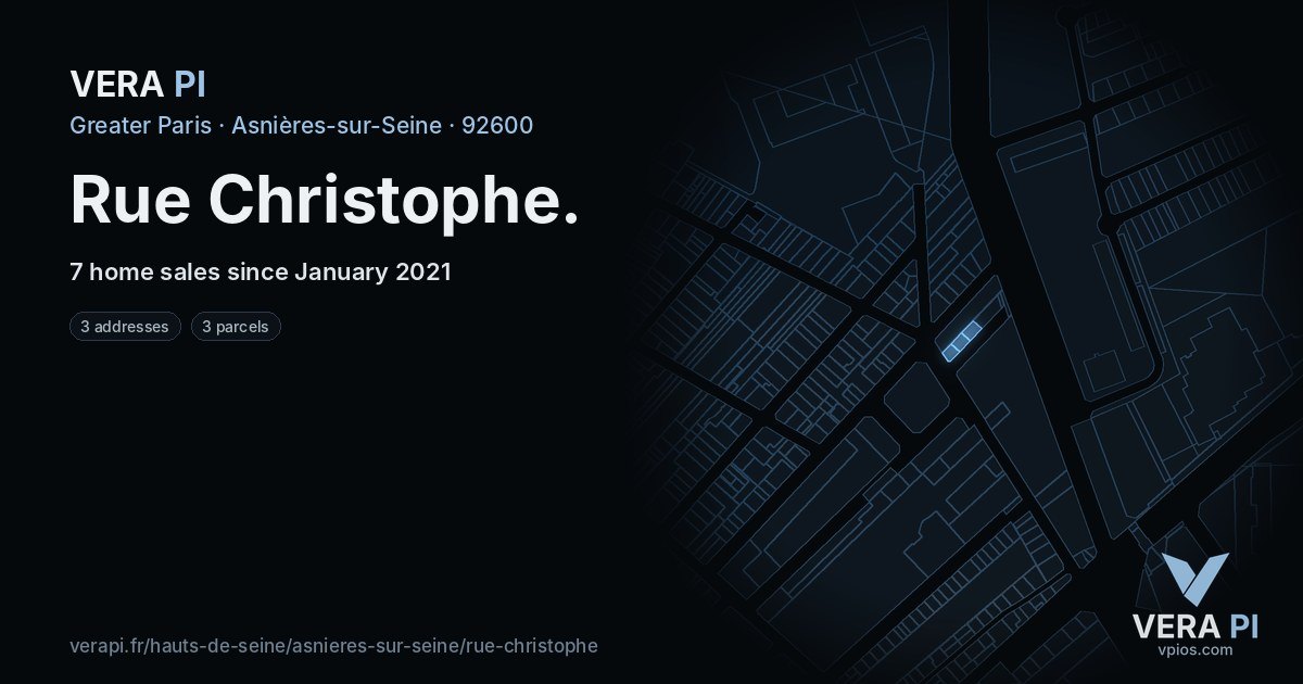 Rue Christophe, Asnières-sur-Seine at night – every parcel coloured by the prices around it, the street's own parcels lit