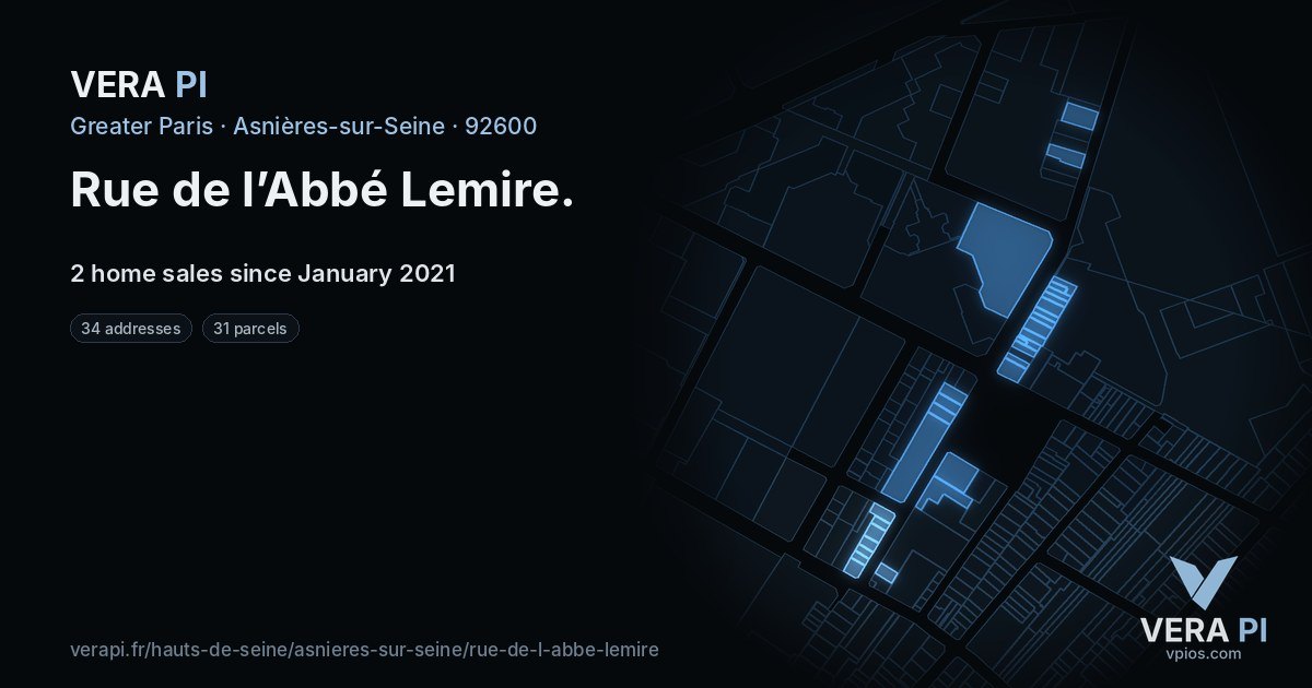 Rue de l’Abbé Lemire, Asnières-sur-Seine at night – every parcel coloured by the prices around it, the street's own parcels lit