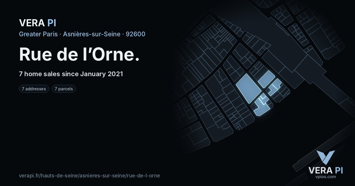 Rue de l’Orne, Asnières-sur-Seine at night – every parcel coloured by the prices around it, the street's own parcels lit