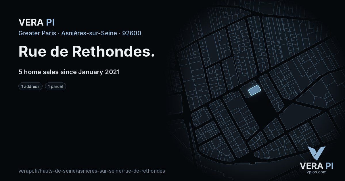 Rue de Rethondes, Asnières-sur-Seine at night – every parcel coloured by the prices around it, the street's own parcels lit