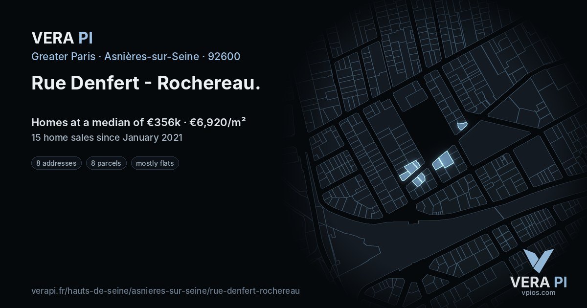 Rue Denfert - Rochereau, Asnières-sur-Seine at night – every parcel coloured by the prices around it, the street's own parcels lit