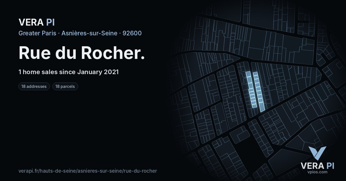 Rue du Rocher, Asnières-sur-Seine at night – every parcel coloured by the prices around it, the street's own parcels lit