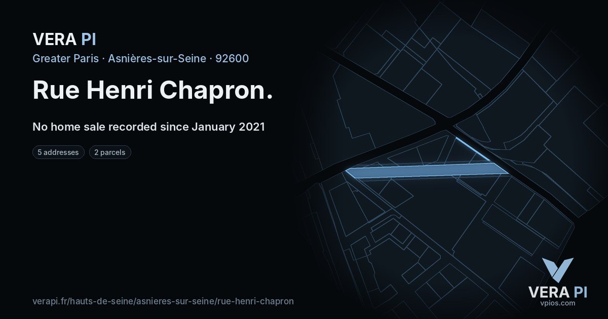 Rue Henri Chapron, Asnières-sur-Seine at night – every parcel coloured by the prices around it, the street's own parcels lit