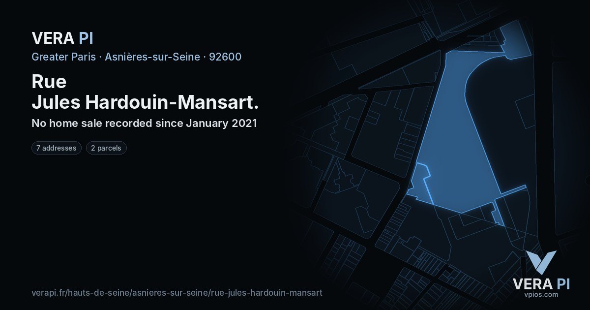 Rue Jules Hardouin-Mansart, Asnières-sur-Seine at night – every parcel coloured by the prices around it, the street's own parcels lit