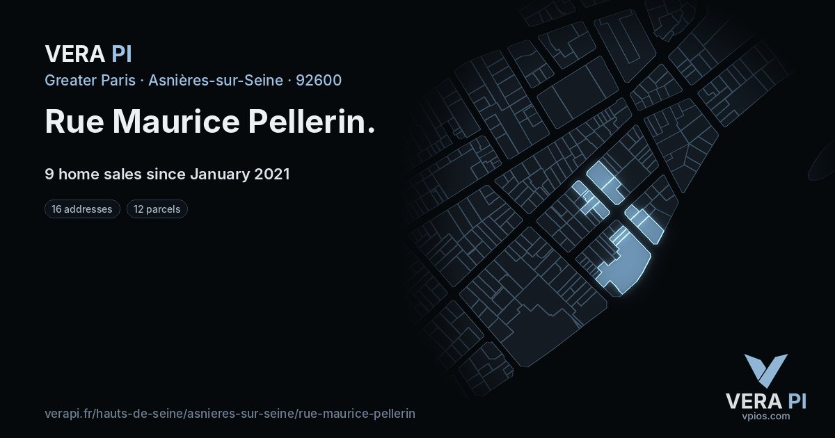 Rue Maurice Pellerin, Asnières-sur-Seine at night – every parcel coloured by the prices around it, the street's own parcels lit