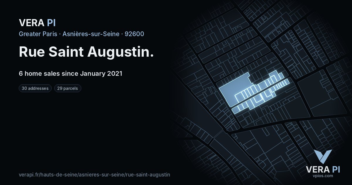 Rue Saint Augustin, Asnières-sur-Seine at night – every parcel coloured by the prices around it, the street's own parcels lit