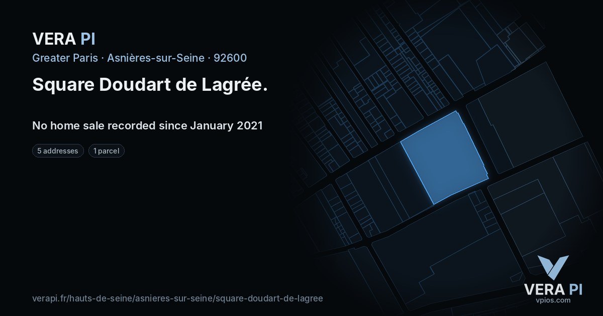 Square Doudart de Lagrée, Asnières-sur-Seine at night – every parcel coloured by the prices around it, the street's own parcels lit