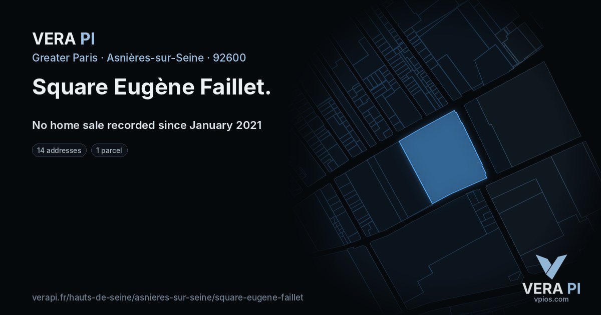 Square Eugène Faillet, Asnières-sur-Seine at night – every parcel coloured by the prices around it, the street's own parcels lit