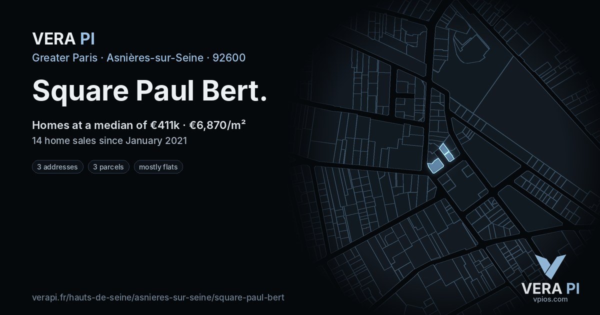 Square Paul Bert, Asnières-sur-Seine at night – every parcel coloured by the prices around it, the street's own parcels lit