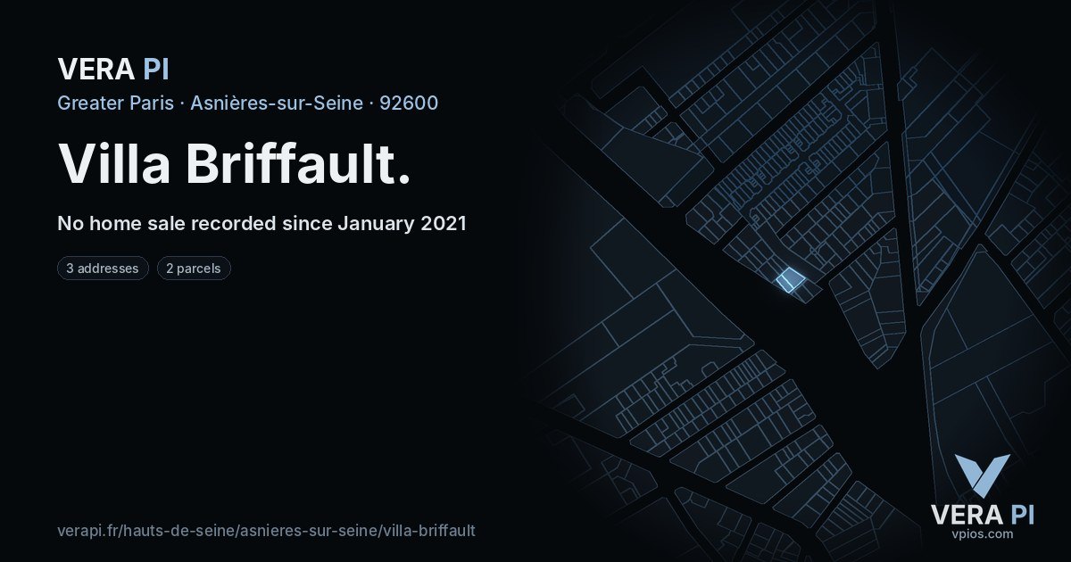 Villa Briffault, Asnières-sur-Seine at night – every parcel coloured by the prices around it, the street's own parcels lit