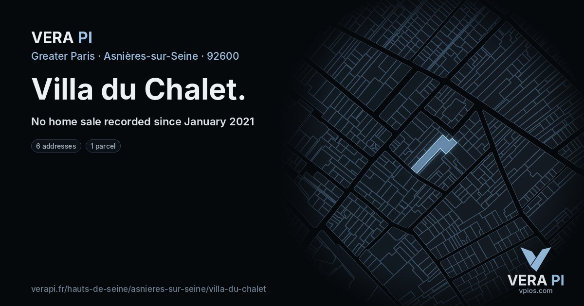 Villa du Chalet, Asnières-sur-Seine at night – every parcel coloured by the prices around it, the street's own parcels lit