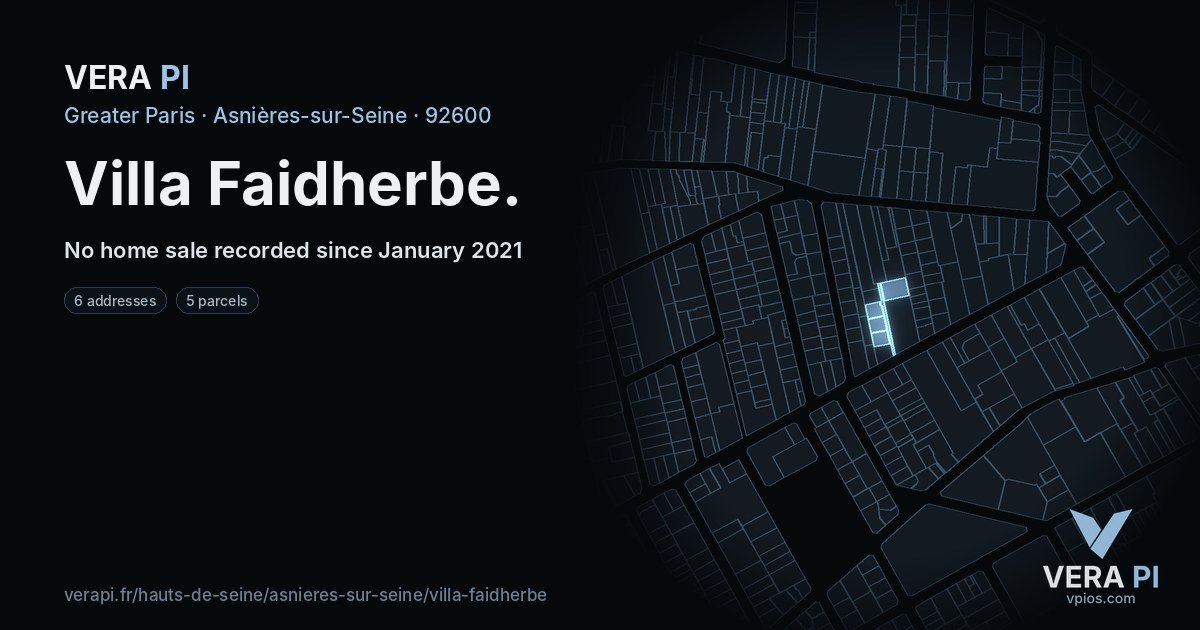 Villa Faidherbe, Asnières-sur-Seine at night – every parcel coloured by the prices around it, the street's own parcels lit