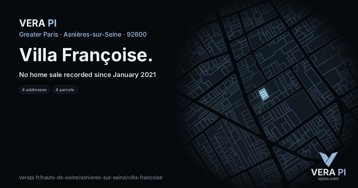 Villa Françoise, Asnières-sur-Seine at night – every parcel coloured by the prices around it, the street's own parcels lit