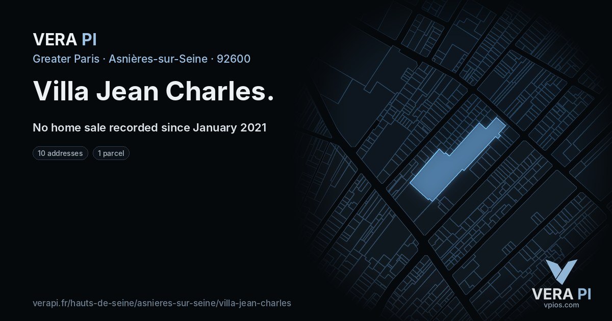 Villa Jean Charles, Asnières-sur-Seine at night – every parcel coloured by the prices around it, the street's own parcels lit