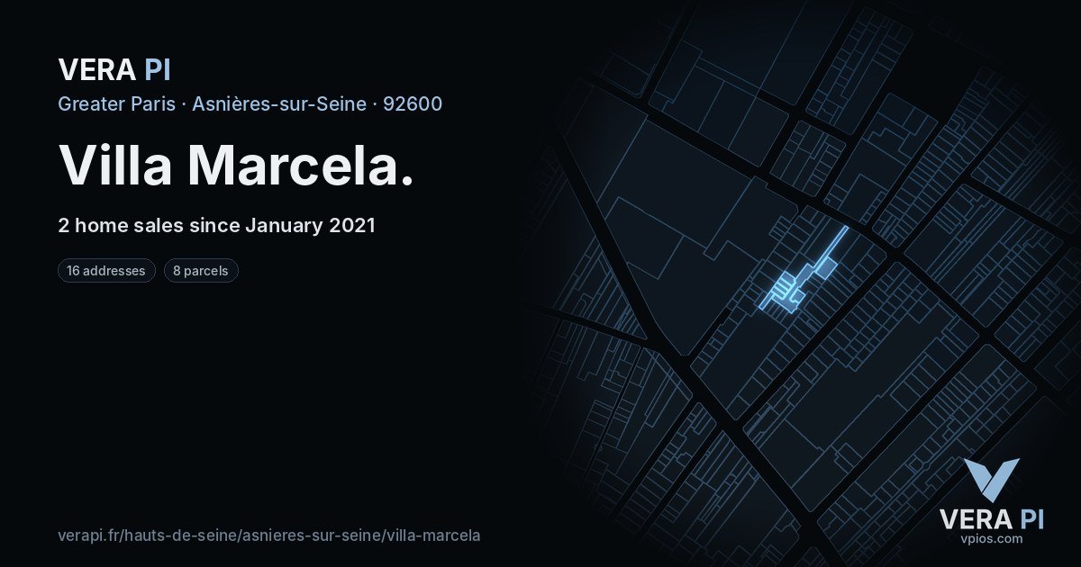Villa Marcela, Asnières-sur-Seine at night – every parcel coloured by the prices around it, the street's own parcels lit