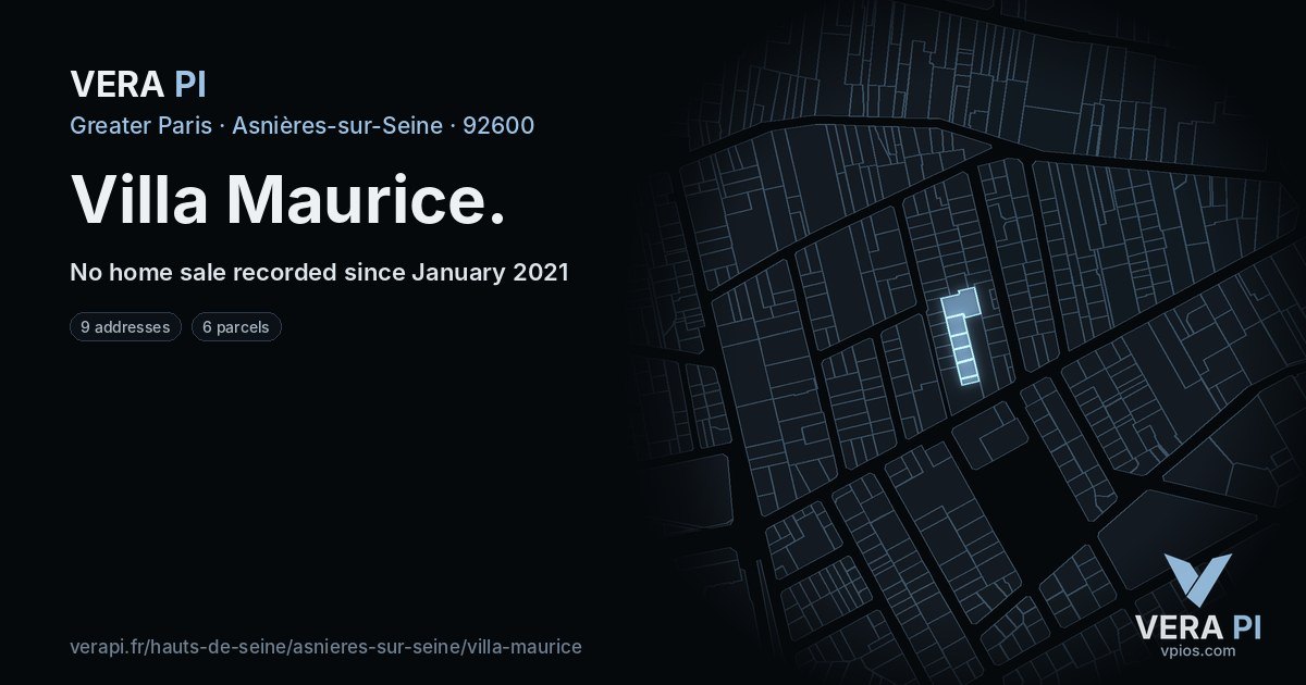 Villa Maurice, Asnières-sur-Seine at night – every parcel coloured by the prices around it, the street's own parcels lit
