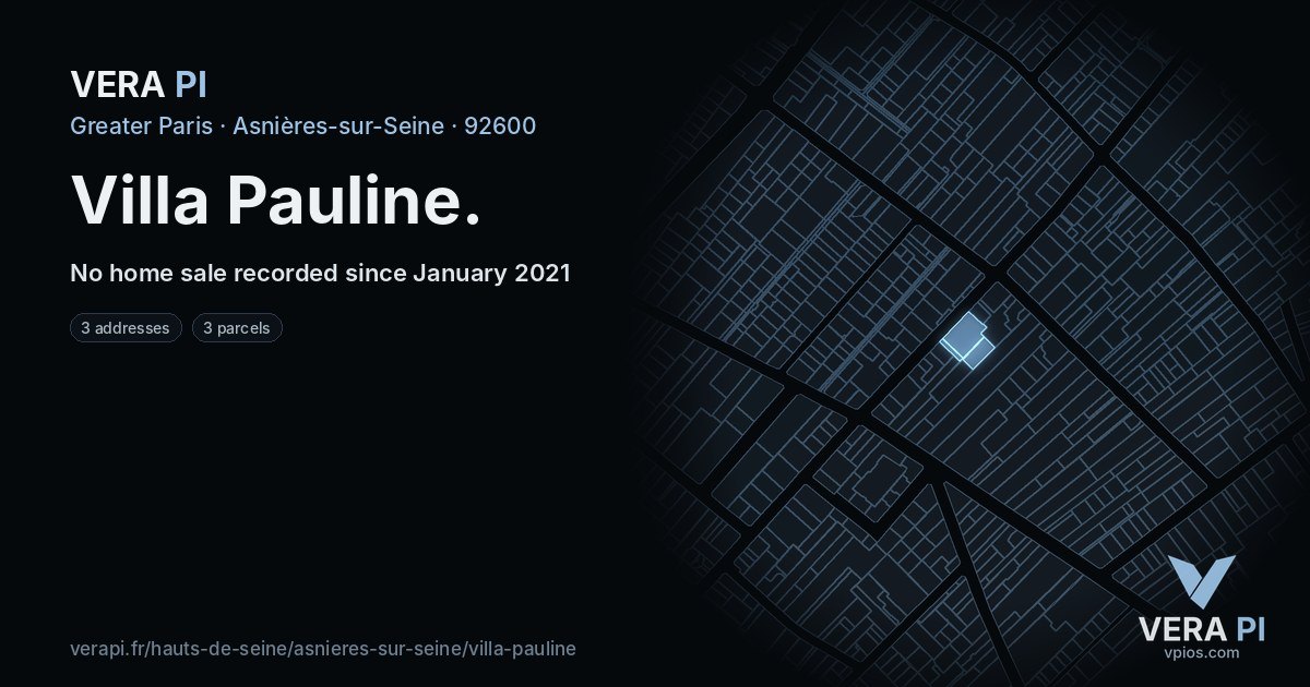 Villa Pauline, Asnières-sur-Seine at night – every parcel coloured by the prices around it, the street's own parcels lit