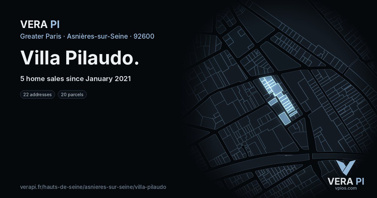 Villa Pilaudo, Asnières-sur-Seine at night – every parcel coloured by the prices around it, the street's own parcels lit