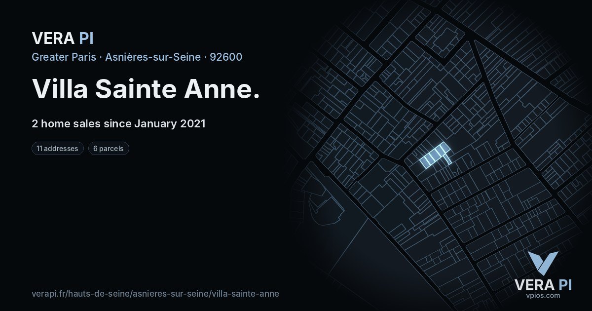 Villa Sainte Anne, Asnières-sur-Seine at night – every parcel coloured by the prices around it, the street's own parcels lit
