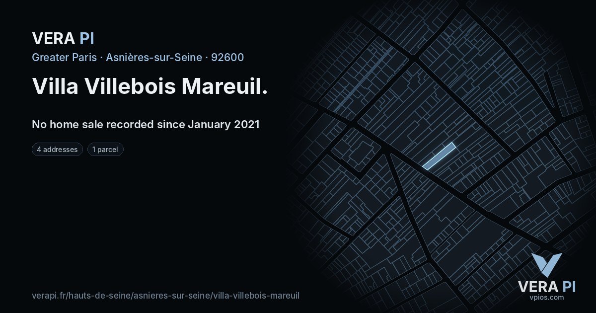 Villa Villebois Mareuil, Asnières-sur-Seine at night – every parcel coloured by the prices around it, the street's own parcels lit